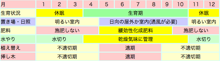 アロエの栽培カレンダー